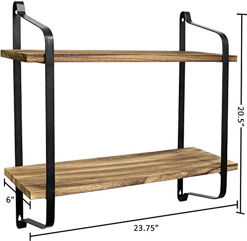 Greenco Rustic Floating Shelves Wall Mounted 2 Tier With Metal Brackets