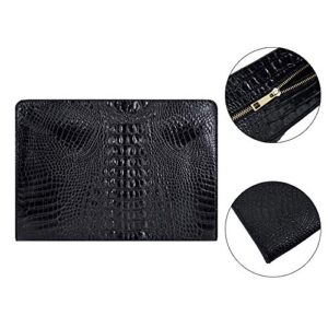 CLARA Crocodile Pattern Clutch Purse Oversized PU Leather Envelope Clutch Evening Handbag Black