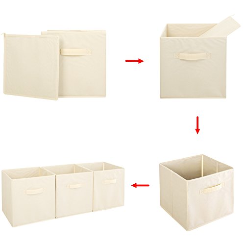 BASTUO Storage Bins 6-Pack Cloth Storage Cube with 2 Handles, Foldable Cube Organizer Basket for Kids Room, Closet and Toys Storage, Beige