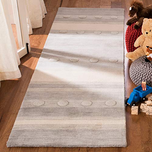 SAFAVIEH Kids Collection 4' x 6' Light Purple / Ivory SFK801V Handmade Stripe Wool Area Rug