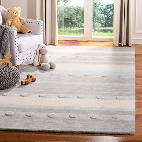 SAFAVIEH Kids Collection 4' x 6' Light Purple / Ivory SFK801V Handmade Stripe Wool Area Rug