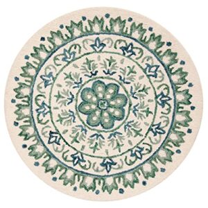 safavieh novelty collection 4′ round ivory / teal nov607j handmade boho floral premium wool area rug
