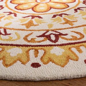 SAFAVIEH Novelty Collection 4' Round Ivory / Teal NOV607J Handmade Boho Floral Premium Wool Area Rug