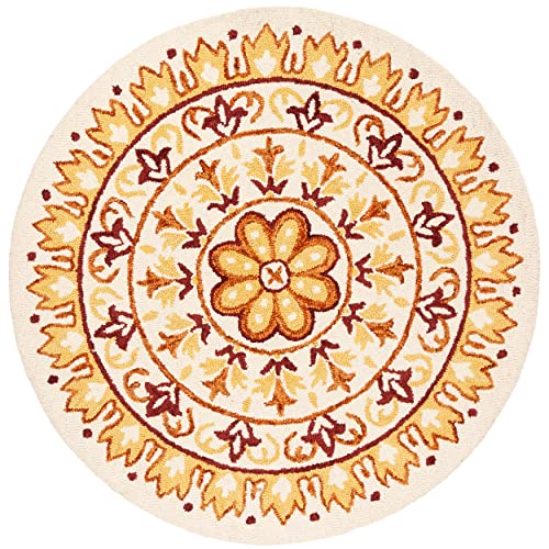 SAFAVIEH Novelty Collection 4' Round Ivory / Teal NOV607J Handmade Boho Floral Premium Wool Area Rug