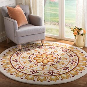 SAFAVIEH Novelty Collection 4' Round Ivory / Teal NOV607J Handmade Boho Floral Premium Wool Area Rug