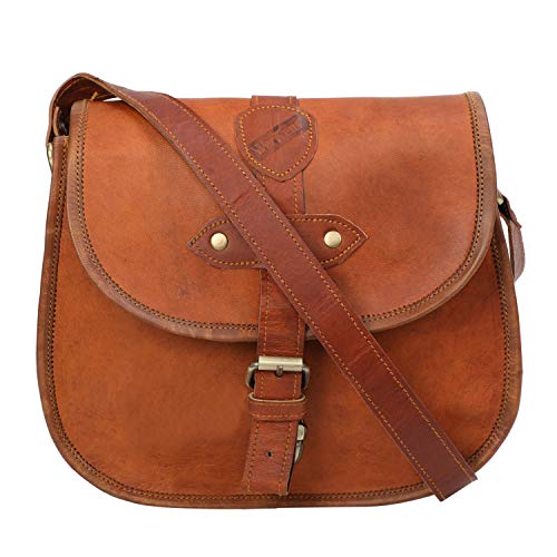 WerKens 11 Inch Leather crossbody bags Women Shoulder Bag Satchel Ladies Tote Travel Purse Vintage Handmade Purse - Brown