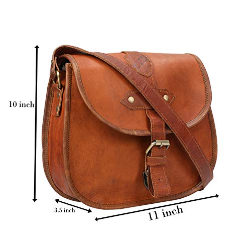 WerKens 11 Inch Leather crossbody bags Women Shoulder Bag Satchel Ladies Tote Travel Purse Vintage Handmade Purse - Brown