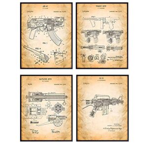 original famous automatic weapons wall art patent prints – unframed set of four – great gift for gun and firearm enthusiasts – man cave home decor – ready to frame (8×10) vintage photos