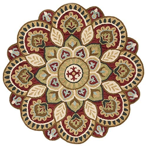 Safavieh Novelty Collection 5' Round Red/Taupe NOV604Q Handmade Boho Floral Premium Wool Area Rug