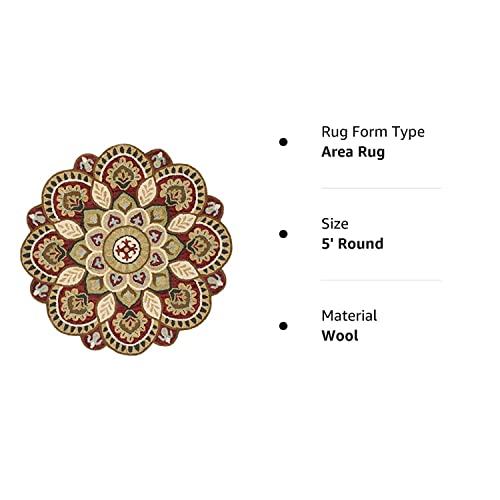 Safavieh Novelty Collection 5' Round Red/Taupe NOV604Q Handmade Boho Floral Premium Wool Area Rug