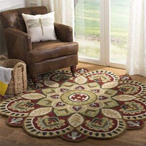 Safavieh Novelty Collection 5' Round Red/Taupe NOV604Q Handmade Boho Floral Premium Wool Area Rug