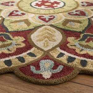 Safavieh Novelty Collection 5' Round Red/Taupe NOV604Q Handmade Boho Floral Premium Wool Area Rug