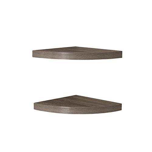 Danya B Rustic Weathered Oak Corner Radial Shelves (Set of 2)