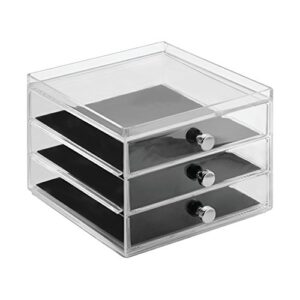 idesign clarity bpa-free plastic 3-drawer jewelry organizer with tray – 6.5″ x 6.5″ x 5″, clear/black