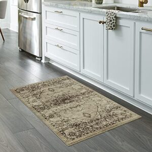 maples rugs distressed lexington kitchen rugs non skid accent area floor mat [made in usa], 2’6 x 3’10, brown/neutral