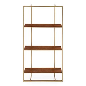 Kate and Laurel Kercheval Modern Wood Shelf, 15"x 32", Walnut Brown and Gold, Practical Mid-Century Wall Decor