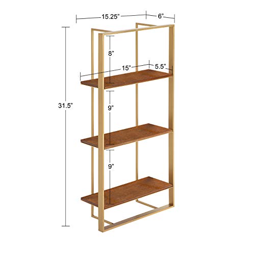 Kate and Laurel Kercheval Modern Wood Shelf, 15"x 32", Walnut Brown and Gold, Practical Mid-Century Wall Decor