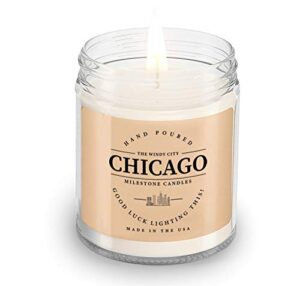 milestone candles windy city chicago, il keepsake mason jar candle 7.5 oz glass, made in the usa, soy blend, 100% cotton wick