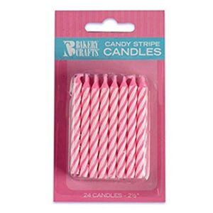 oasis supply candy stripe birthday candles, 2.5-inch, pink