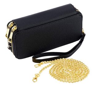 hawee wristlet clutch wallet for women shoulder bag with chain strap cell phone purse, black