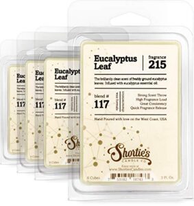shortie’s candle company eucalyptus leaf wax melts bulk pack – formula 117-4 highly scented bars – made with essential & natural oils – fresh & clean air freshener cubes collection