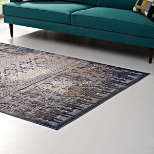 modway kalene distressed vintage turkish 8×10 area rug in blue, rust and cream