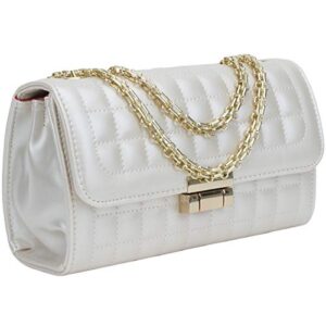 women’s classic pu leather crossbody purse shoulder bags golden chain satchel handbags(ivory1)