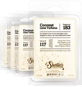 shortie’s candle company coconut lime verbena wax melts bulk pack – formula 117-4 highly scented bars – made with natural oils – fruit & berry air freshener cubes collection