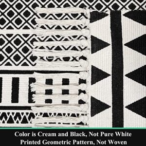 HEBE Cotton Area Rug Set 2 Piece 2'x3'+2'x4.2' Black and Cream Tribal Accent Rug with Tassels Boho Area Runner Rugs Throw Rug for Hallway, Entryway, Bathroom,Kitchen Floor, Laundry Room