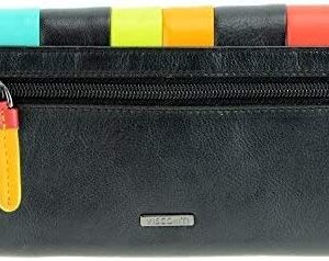 Visconti STR4 Women's Secure RFID Blocking Large Leather Trifold Clutch Wallet Purse - Black Multi