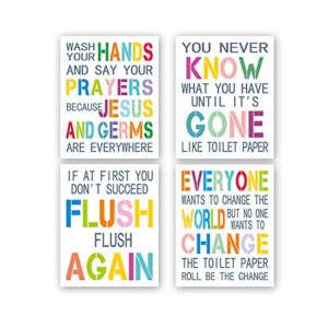 kairne funny bathroom quote art print, set of 4 (8x10, unframed) colorful inspirational words painting,bathroom,toilet,washroom rule canvas wall art