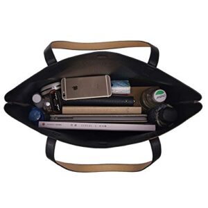 ilishop Stylish Tote Bag Reversible Shoulder Handbag with Coin Purse for Women (Black-khaki)