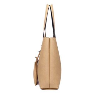 ilishop Stylish Tote Bag Reversible Shoulder Handbag with Coin Purse for Women (Black-khaki)