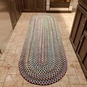 super area rugs roxbury american made braided rug for indoor outdoor spaces, spruce green/natural multi, 2′ x 4′ oval runner