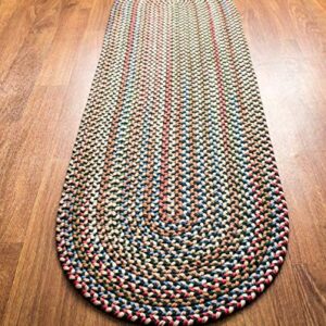 Super Area Rugs Roxbury American Made Braided Rug for Indoor Outdoor Spaces, Spruce Green/Natural Multi, 2' X 4' Oval Runner
