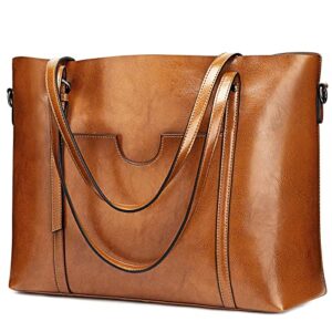 S-ZONE Women Genuine Leather Top Handle Satchel Daily Work Tote Shoulder Bag