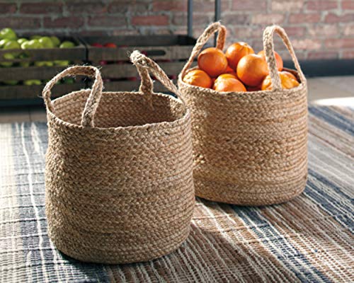 Signature Design by Ashley Brayton Jute 2 Piece Braided Basket Set, Light Brown