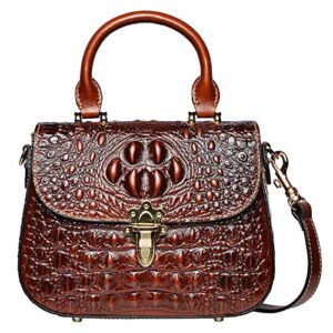 pijushi genuine leather crossbody shoulder bags for women designer crocodile purse top handle satchel handbag (99806 brown)