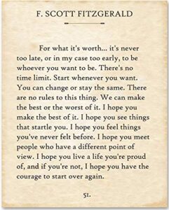 for what it’s worth – f. scott fitzgerald quotes wall art – 11×14 – book quotes wall decor is perfect for classrooms, home offices or libraries – vintage book posters quotes prints are made in the usa