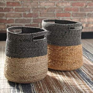 Signature Design by Ashley Parrish Boho 2 Piece Basket Set, Light Brown & Black