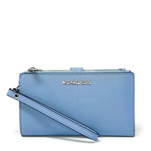 Michael Kors Jet Set Travel Double Zip Saffiano Leather Wristlet Wallet (Pale Blue)