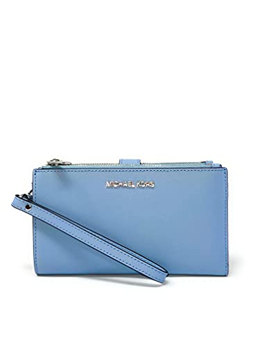 Michael Kors Jet Set Travel Double Zip Saffiano Leather Wristlet Wallet (Pale Blue)