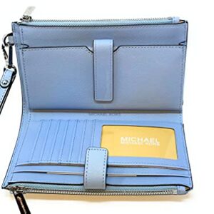 Michael Kors Jet Set Travel Double Zip Saffiano Leather Wristlet Wallet (Pale Blue)