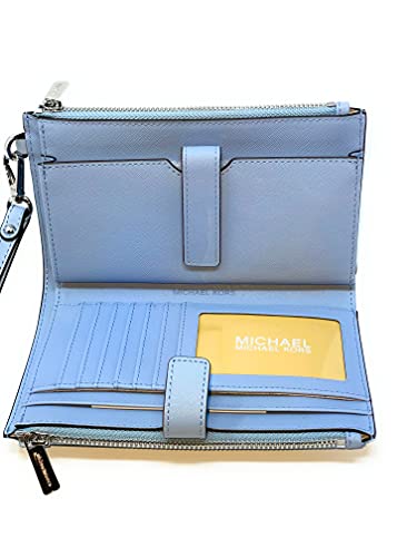 Michael Kors Jet Set Travel Double Zip Saffiano Leather Wristlet Wallet (Pale Blue)