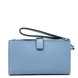 Michael Kors Jet Set Travel Double Zip Saffiano Leather Wristlet Wallet (Pale Blue)