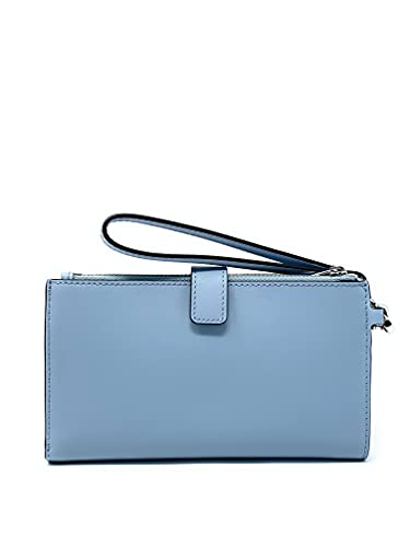 Michael Kors Jet Set Travel Double Zip Saffiano Leather Wristlet Wallet (Pale Blue)