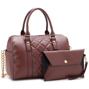 dasein women soft vegan leather barrel bags large top handle totes satchel handbags shoulder purse w/wallet coffee