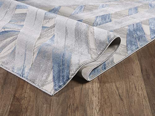 Abani 6' x 9' Blue Grey & Beige Floral Palm Leaf Pattern Area Rug Rugs - Nova Collection Modern Eclectic Style Accent Rug