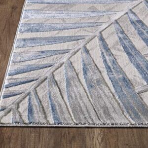 Abani 6' x 9' Blue Grey & Beige Floral Palm Leaf Pattern Area Rug Rugs - Nova Collection Modern Eclectic Style Accent Rug