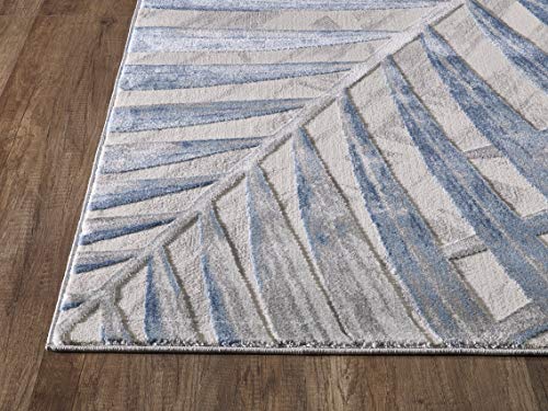 Abani 6' x 9' Blue Grey & Beige Floral Palm Leaf Pattern Area Rug Rugs - Nova Collection Modern Eclectic Style Accent Rug